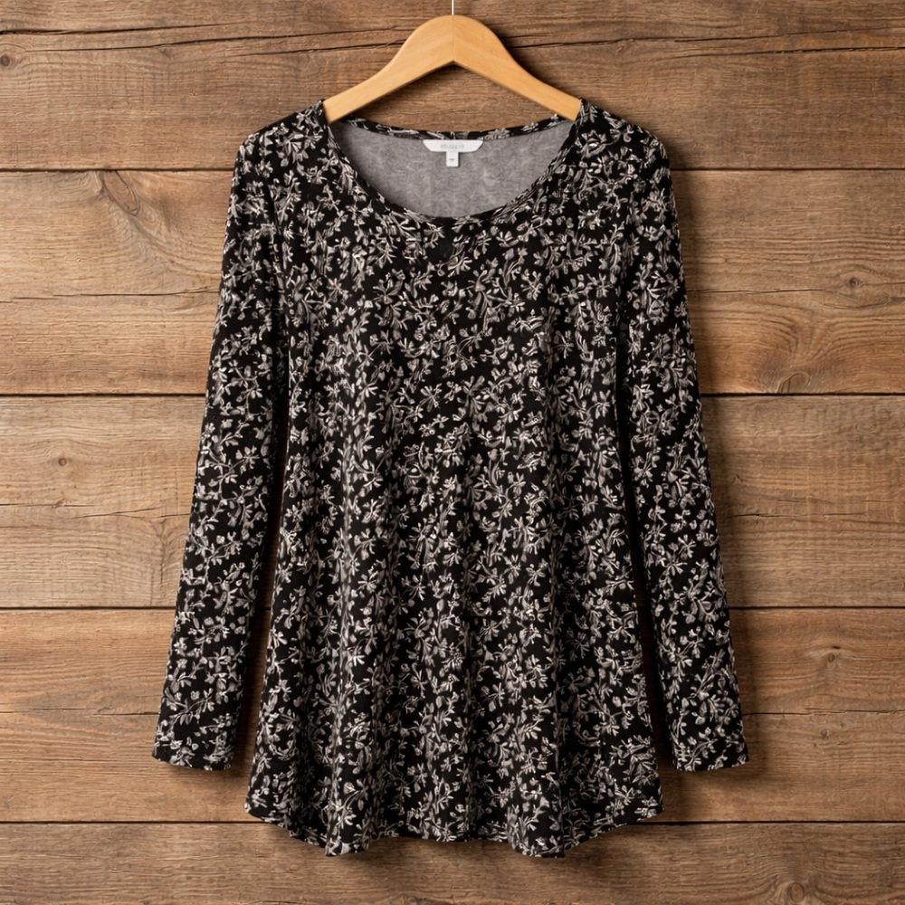 Croft & Barrow 3X The Classic Long Sleeve Crewneck Cotton Leaf Pattern Tee